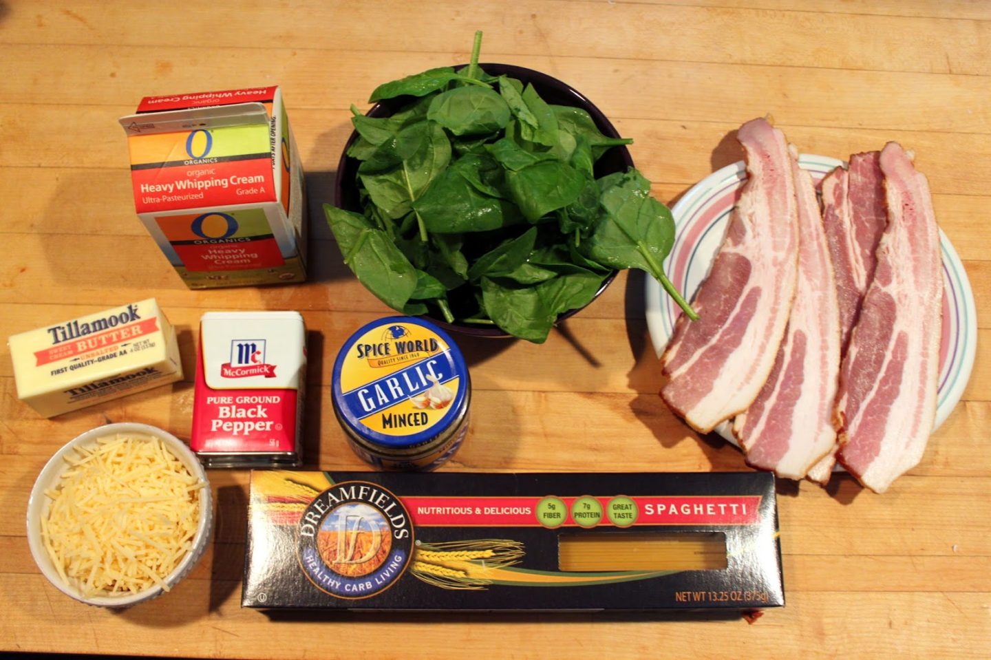 Recipe: Bacon, Spinach, Alfredo Pasta